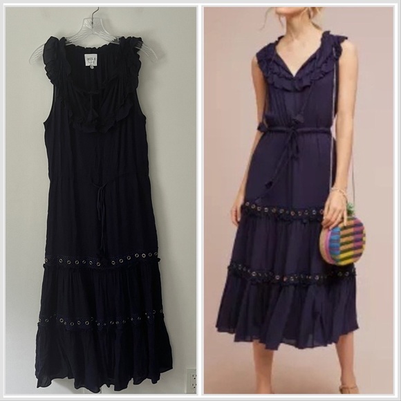 Misa Los Angeles Dresses & Skirts - Misa Los Angeles Gabriella Grommet Tiered Ruffle Sleeveless Midi Dress Blue M